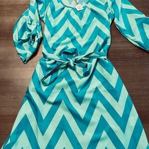 Blue A-Line Dress with Bishop Sleeves and Scoop Neck